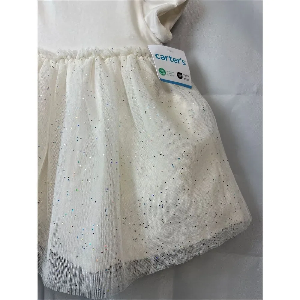 Carter’s ivory short sleeve tulle and glitter party dress 2 piece set NWT 9 mon